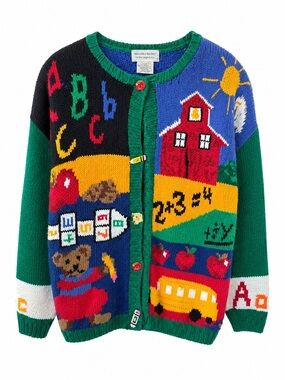Vtg Alexandra Bartlett Eagle's Eye Teacher Cardigan Schoolhouse Grannycore Large
